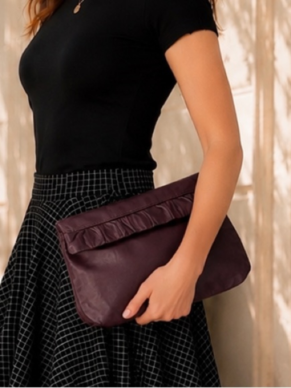 VTG Contessa Plum Leather Foldover Clutch Purse Soft Leather 1970s 1980s